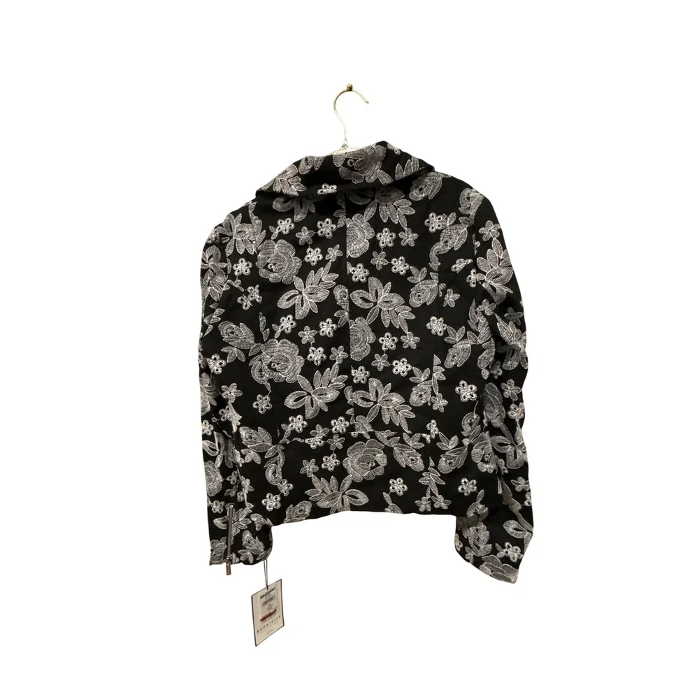 Bagatelle Floral Embroidery Cotton Moto Jacket Size Medium